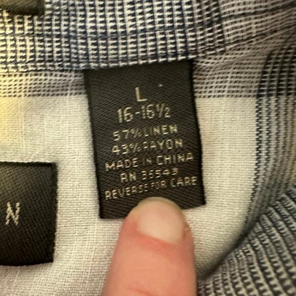 Van Heusen Gray and White Checked Washable Linen Short Sleeve Button Down Size L - Picture 5 of 8